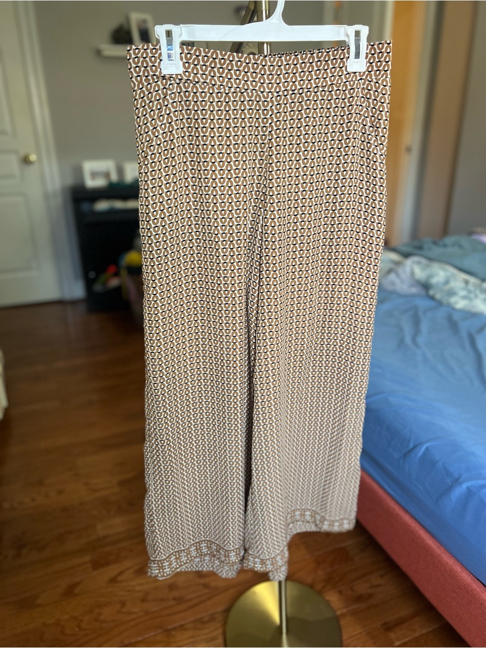 Max Studio London  Wide Leg Geometric Print Pants - Tan & Black - Medium